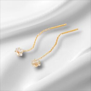 New 925 Gold Sterling Silver Cubic Zirconia Linear Drop Earrings